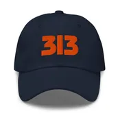 313 Detroit Embroidered Dad Hat - Navy / Orange