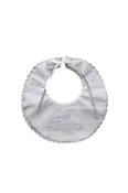 Auraluz Baby Bib..White w/blue scallops and embroidered train
