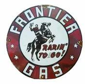 1930’s Frontier Gasoline Porcelain Enamel Sign