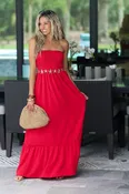 Cabana Club Strapless Smocked Maxi Dress (Red)