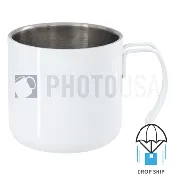 10oz Stainless Steel Coffee Cup w/ Steel Wire Handle - White