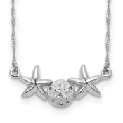 14K White Brushed and Polished Sand Dollar Starfish Necklace