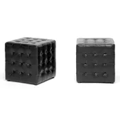 2 Ottomans Cube in Black Faux Leather