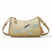 CO-HB-23-115-KH Coca Cola Cherry Coke Rhinestone Print Crossbody Bag - Khaki