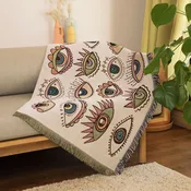 REVERSIBLE COTTON WOVEN TAPESTRY EVIL EYES THROW BLANKET
