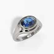 10k White Gold Oval-cut Bezel Birthstone Blue Topaz Ring