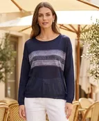 Midnight Navy Shimmer-Stripe Cutout Back Sweater SW-78-