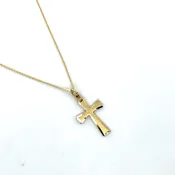 14kyg Cable Chain Beveled Edge Cross Necklace