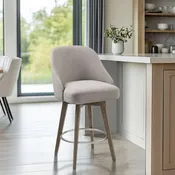 26" Swivel Counter Height Chair, Gray Polyester, Reclaimed Wood Legs
