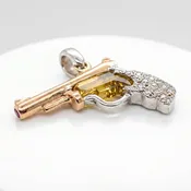 14K One of a Kind Diamond Pistol Pendant with Ruby