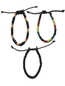 3pc Set Rasta and Black Bracelets
