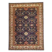 10'0" x 13'7" NAVY AND BEIGE KAZAK GEOMETRIC PAKISTANI RUG