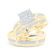 10kt Trio Cluster Matching Wedding Set 1/2 Cttw