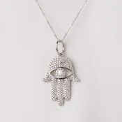 14K White Gold Diamond Hamsa Evil Eye Pendant Necklace 0.18 CTW Adjustable 16-18 Inch Chain — Avior Jewelry