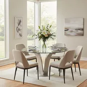 48 Inch Dining Table with Round Glass Top and Metal Base, Chrome