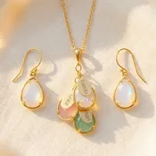 Custom Birthstone Necklace and Earrings Set for Mom, Mothers Day Gift for Mom