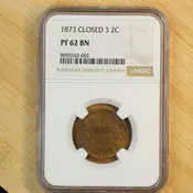 1873 2c Two Cent Piece Closed 3 NGC PF 62 BN