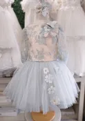 Beggi Girls’ 2 Piece Light Blue and Ivory Lace and Tulle Special Occasion Party Dress 2410