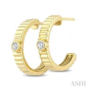 10K Yellow Gold Pirouette Bezel Set Diamond Fashion Half Hoop Earrings