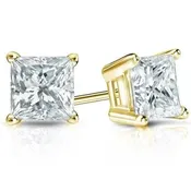 1.00 Carat Total Weight Princess Cut Stud Diamond Earrings in 14k yellow gold (SI2-G) - 006-00098 — BBS Jewelers