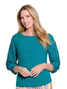 3/4 Multi-Tuck Sleeve Scoop Neck Knit Top