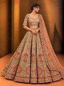 Champagne Gold & Coral Embroidered Bridal Lehenga