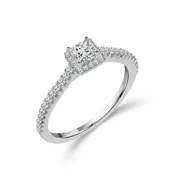 14 Karat Halo Engagement Ring Size 7 With One 0.25Ct Princess Diamond And 0.25Tw Round Diamonds