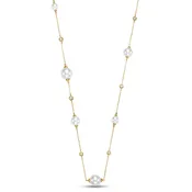 14KY 5-9.5MM FWC Pearl and Diamond Stationary Necklace