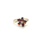 10K Yellow Gold Garnet & Opal Flower Ring