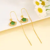 14K Gold Plated Ginkgo Leaf Threader Earrings | A8076