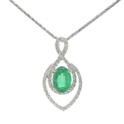 14kt White Gold Oval Emerald & Diamond Halo Pendant