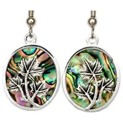 Abalone Inlay Silver-Plated Maple Leaf Earrings