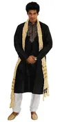 Black Silk Men's Kurta Pajama Set – Hand Beads Indian Wedding Wear | Sizes XS–7XL