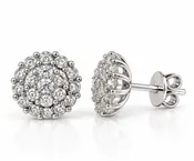 18K White Gold Diamond Cluster Stud Earrings