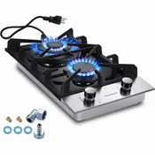 2 Burner Gas Cooktop | Tempered Glass Countertop Drop-In Gas Hob with Dual Burners for Kitchen Cooking