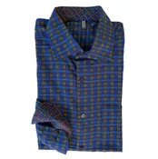 Long sleeve men's dress shirt (S)  in blue jacquard cotton plaid — kokovenice.com