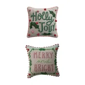 Pillow w Embroidery, beads, pom poms
