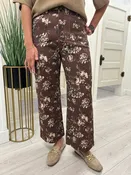 Brown Floral Stretch Pants