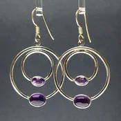 Amethyst Purple Faceted and Cabochon Hoop Crystal Sterling Silver Dangle Earrings