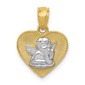 14k and White Rhodium Polished Guardian Angel in Heart Pendant