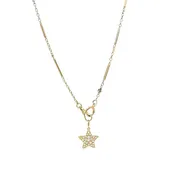 14k Gold Diamond Pavé Star Pendant on Antique Bar‑Link Chain