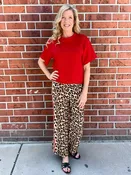 Bold Leopard with Red Racing Side Stripe Pant