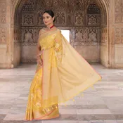 Banaras Kota Tilfi Jaal work Indian sari - Yellow