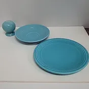 3 pc FIESTA Ware ceramic dishes shaker Salad Plate Saucer Blue light
