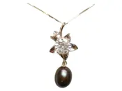 10.5mm Black Fresh Water Pearl Pendant w/ 925 Silver Box chain