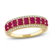 Baguette-Cut Natural Ruby & Diamond Ring 1/5 ct tw 14K Yellow Gold