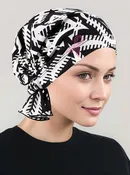 ABBEY-645PR#The Abbey Cap Geometric Black and White Pink Ribbon