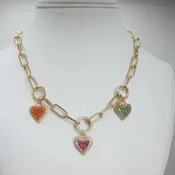 3 Heart Link Chain Gold Necklace