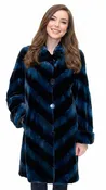 Black and Navy dyed Sheared 38” Sculpted Mink Sections Chevron Design Coat; Reverse to Taffeta Silk – size 10-12