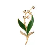 0.09ctw Diamond and Pearl Flower Green Enamel Brooch in 18K